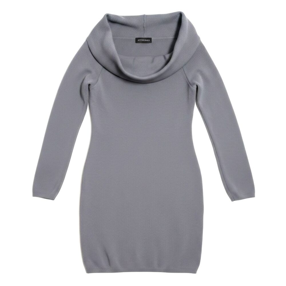 Stylestalker Gray Cowl Neck Ribbed Bodycon Mini Sweater Dress Long Sleeve M